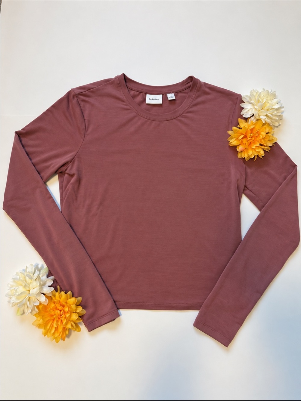 Babaton Long-Sleeve Crewneck Top in Dusty Rose Pink